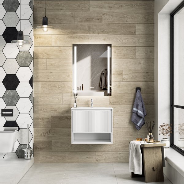 Baderomspakke - Aurelia | Myktlukkende skuffer og LED-speil | 60 cm