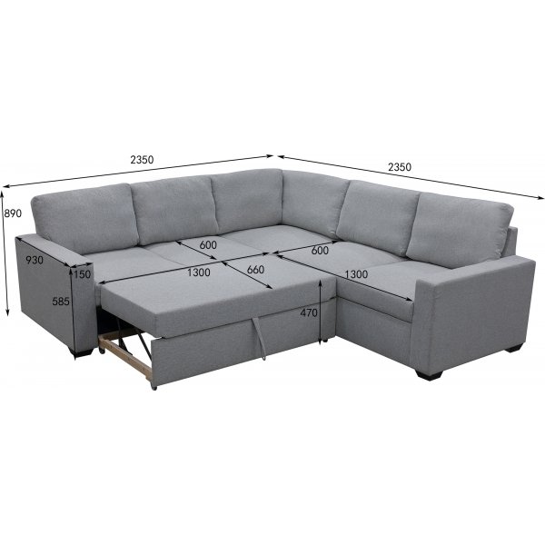 Sovesofa med oppbevaring gr� 235 cm