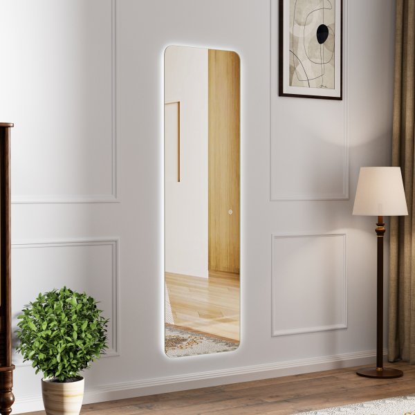 Trani veggspeil med LED-belysning og avrundede hjørner Trani veggspeil med LED-belysning og avrundede hjørner