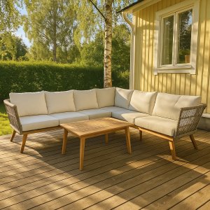 Inez utendørs gruppe - Grå kunstrotting & Acacia | Hjørnesofa Inez utendørs gruppe - Grå kunstrotting & Acacia | Hjørnesofa