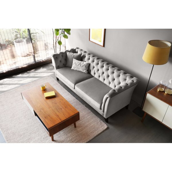 Chesterfield 3-seters sofa 210 cm gr� fl�yel