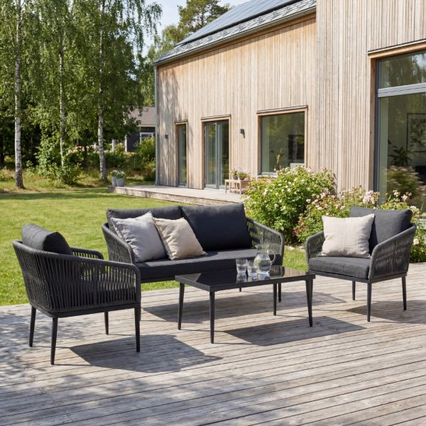 Molde salonggruppe med bord - Svart/gr� rep