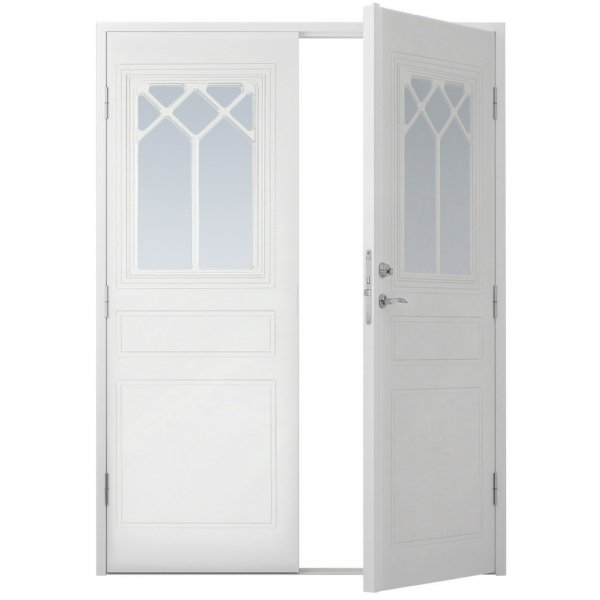 Dobbel ytterdr Oppdals med klart glass + Karmskruepakke