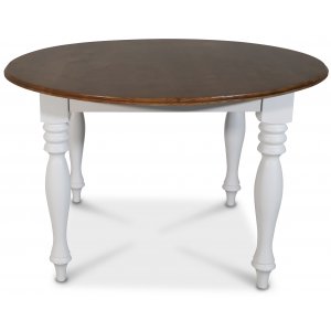 Victoria rundt hvitt spisebord �120 cm med brunbeiset topp