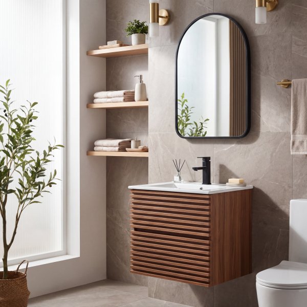 Baderomsmøbelpakke Nordamist Venice - Kommode 60 cm mørkt tre og speil + Toalettpapirholder Baderomsmøbelpakke Nordamist Venice - Kommode 60 cm mørkt tre og speil + Toalettpapirholder