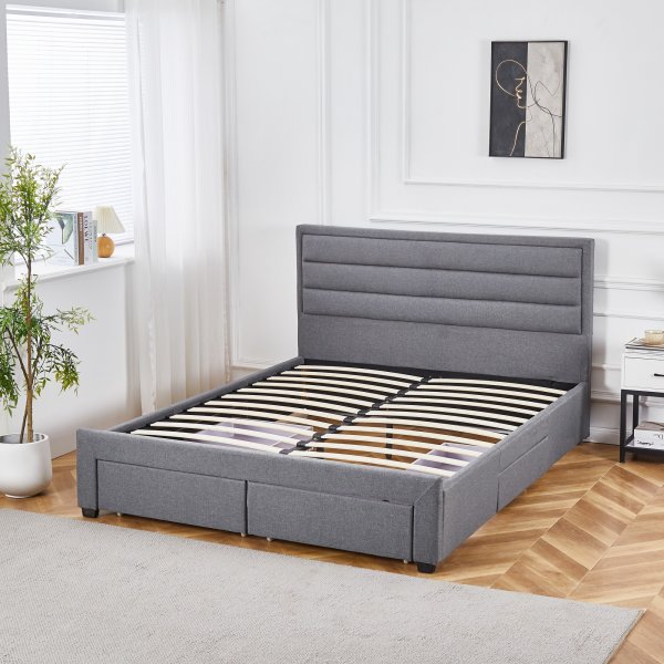 Sengeramme med oppbevaring inkludert hodegavl 160 x 200 cm gr�