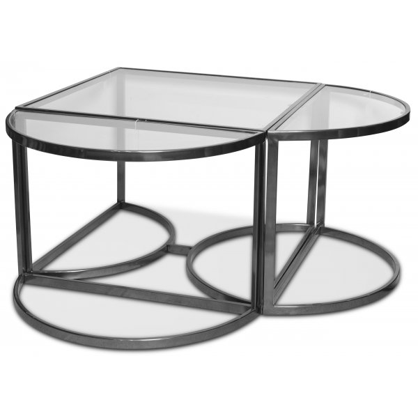 Prins salongbord og sidebord sett med 3 bord - Sølv/Glass Prins salongbord og sidebord sett med 3 bord - Sølv/Glass